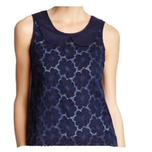 Lavand Blue Daisy Lace Sleeveless Top M NWT Peter Pan Collar Lined 100% Cotton